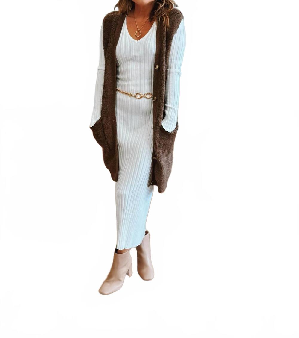 NEW MISS SPARKLING the poise thread ribbed sweater dress in white